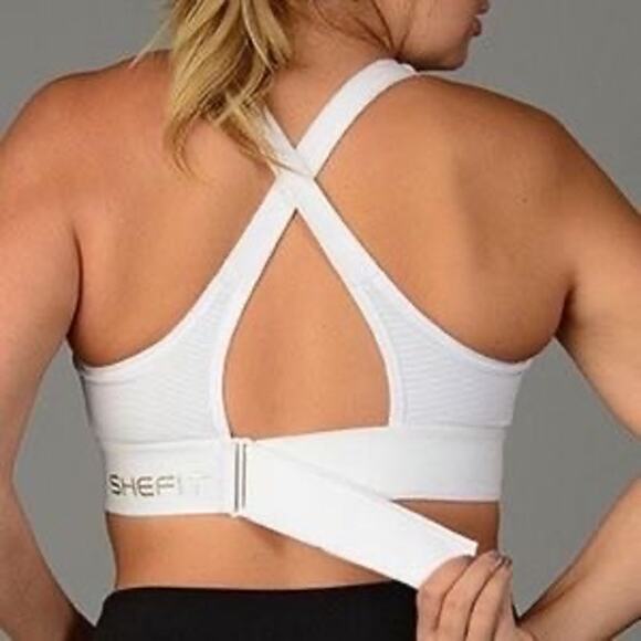 SHEFIT Ultimate Sports Bra White 2 LUXE High Impact Adjustable w PADS - Picture 2 of 9
